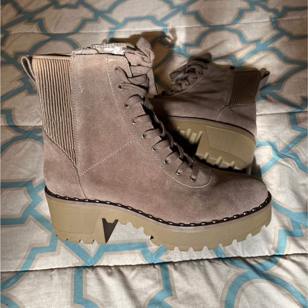 Women's Taupe Lace-Up Ankle Boots